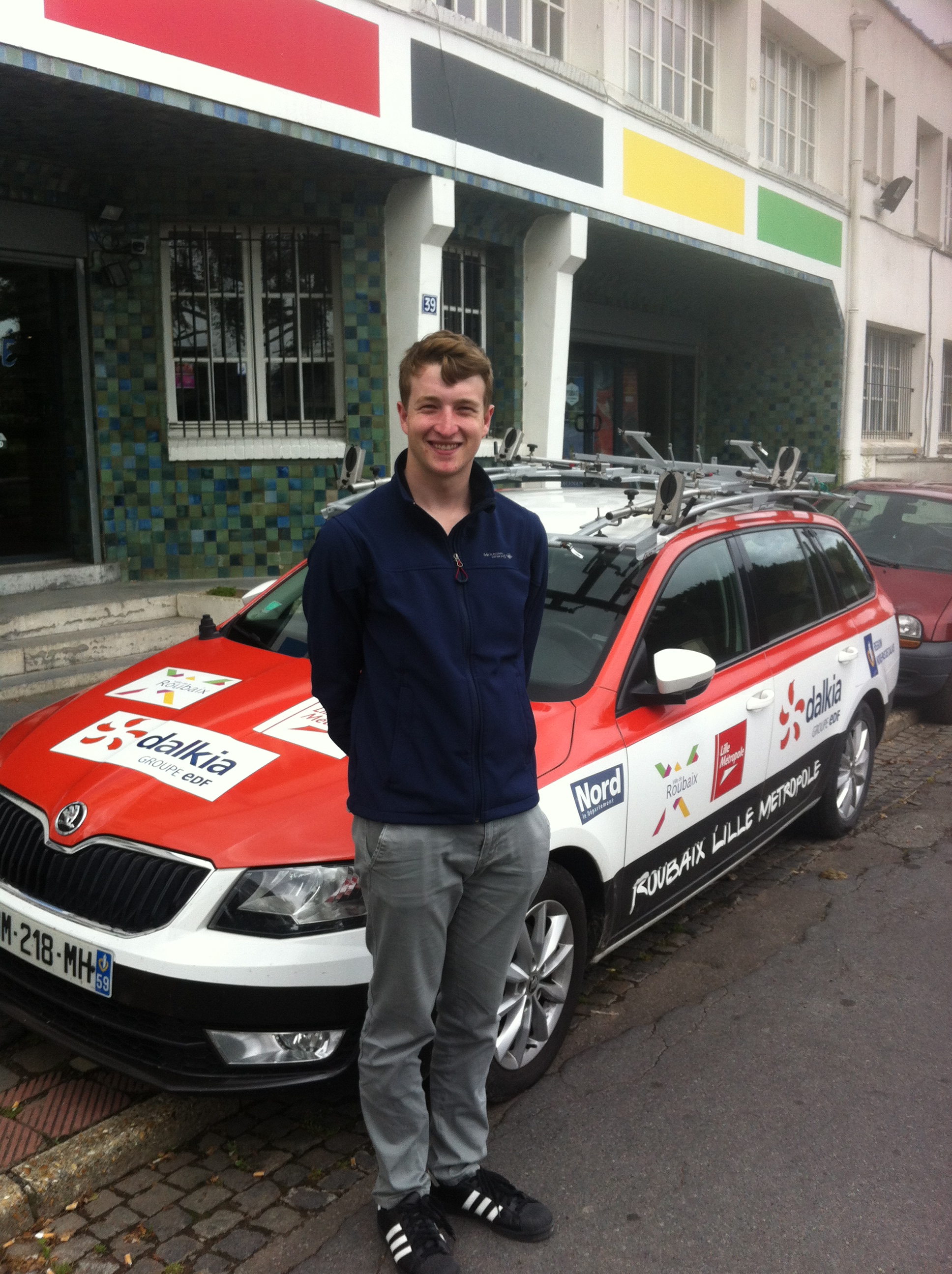 Roubaix Velodrome with the Roubaix Lille Metropole Team Car outside the team headquarters