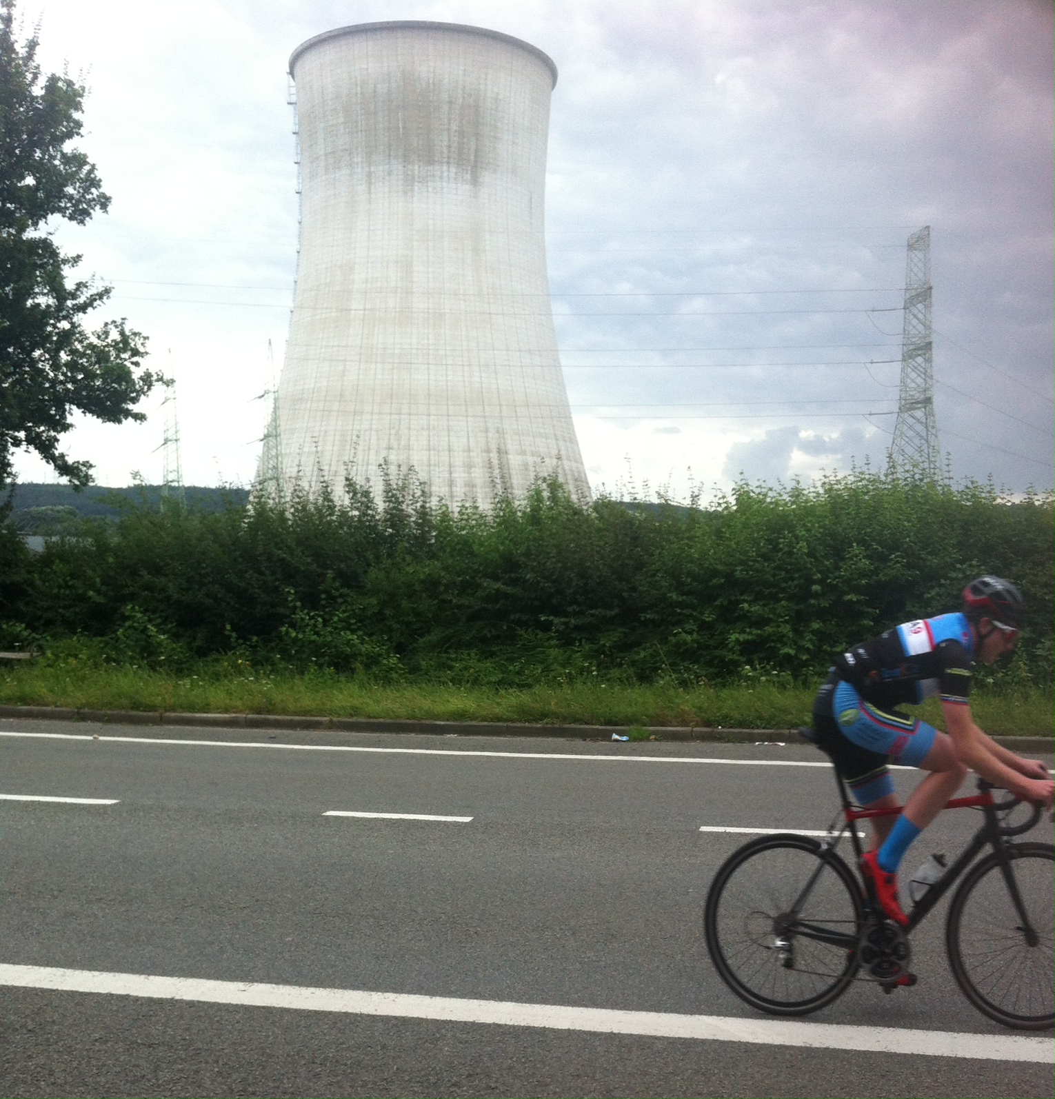 The Fleche Walloone Pro Classic passes through Huy each year and finishes on top of the famous Wall. What the TV shots never seem to show is that the Tihange nuclear power plant is barely 2k from the town centre.