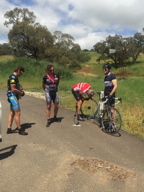 Orange Eroica - Marty Wright (BiciSport) actively supervising repairs