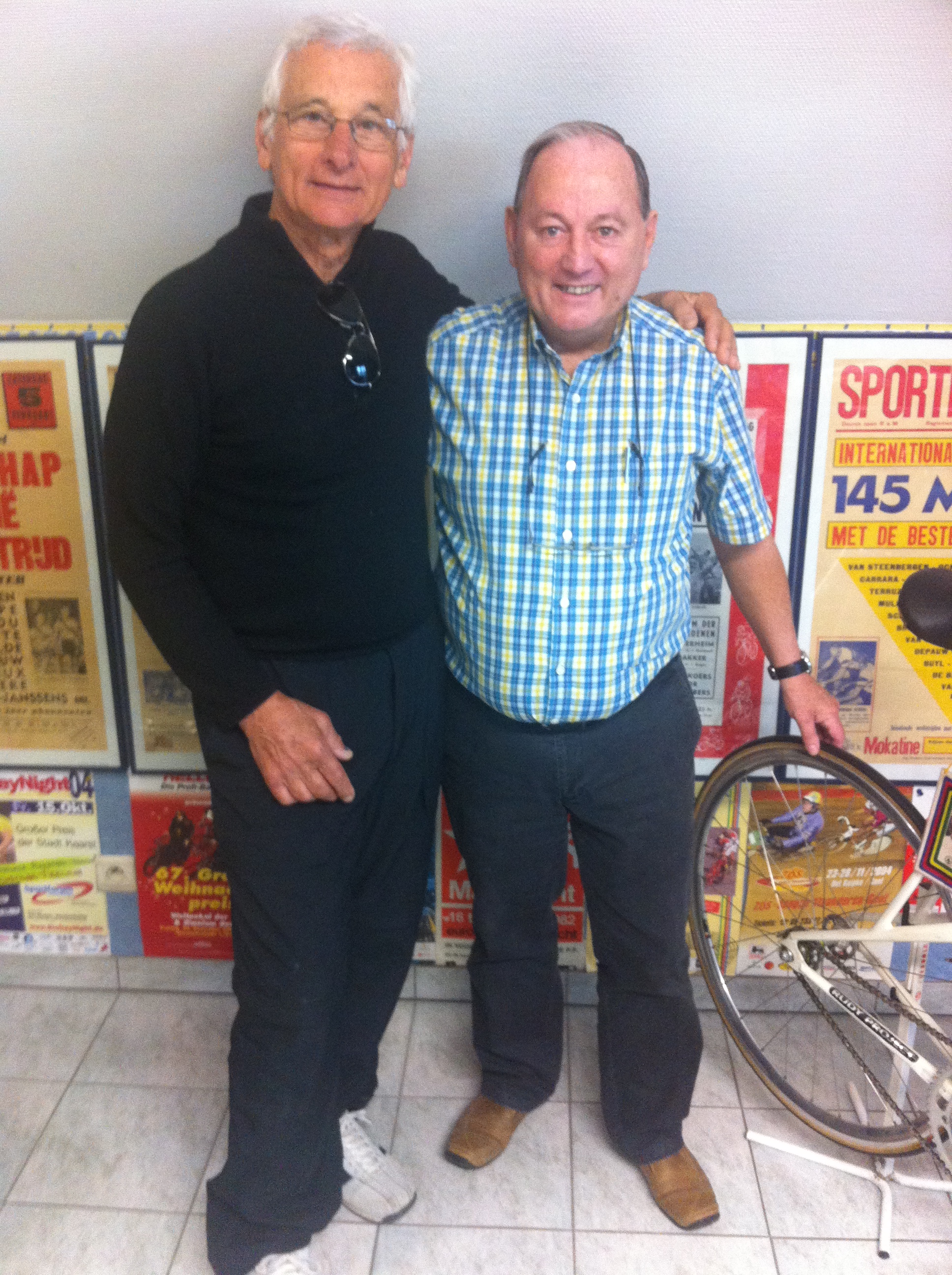 John Crouchley (BiciSport) meets Eddy Verbust at the Verbust Museum. The Museum features numerous Ghent 6 Day trophies, dernys, jerseys, medals, posters & track bikes from the 1950's up until today. 