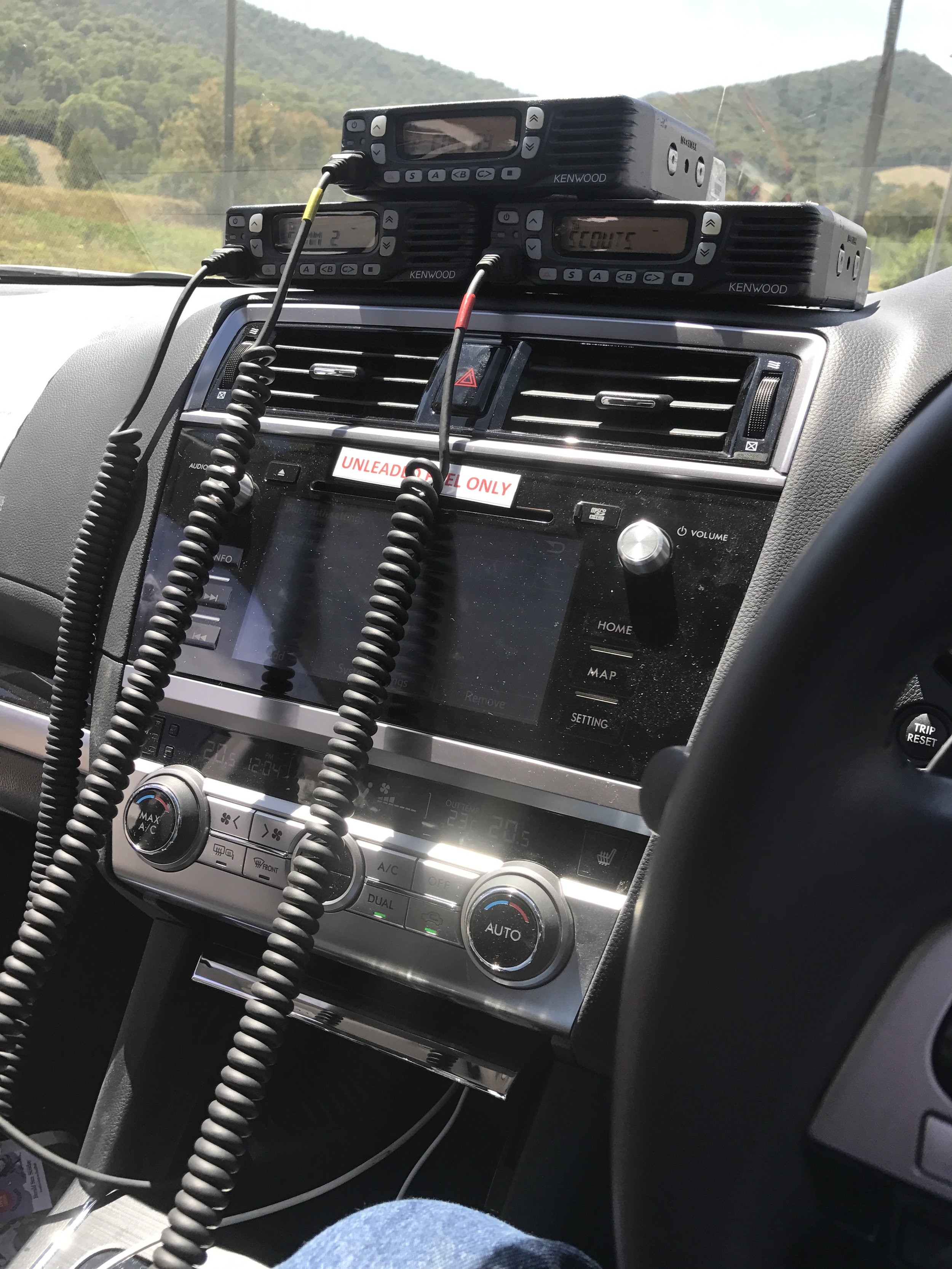 HST 2017 Stage 1 - Race Directors Subaru cockpit has 3 race radios (Convoy, Commissaires & Moto Scouts)