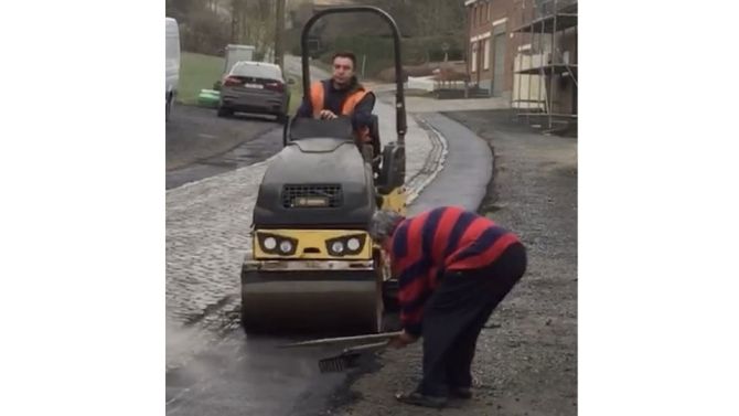 Only in Belgium ... the local Oudenaarde Council puts down smooth bitumen beside the famous Eikenberg cobbled climb in Flanders. A local cyclist was clearly not impressed (and in true Flandrian Classic fashion) begins digging up the fresh bitumen !! ... he preferred the nasty cobbles in the Tour of Flanders and who needs bitumen. The video went viral in Belgium and the Flandrien is now a hero. 