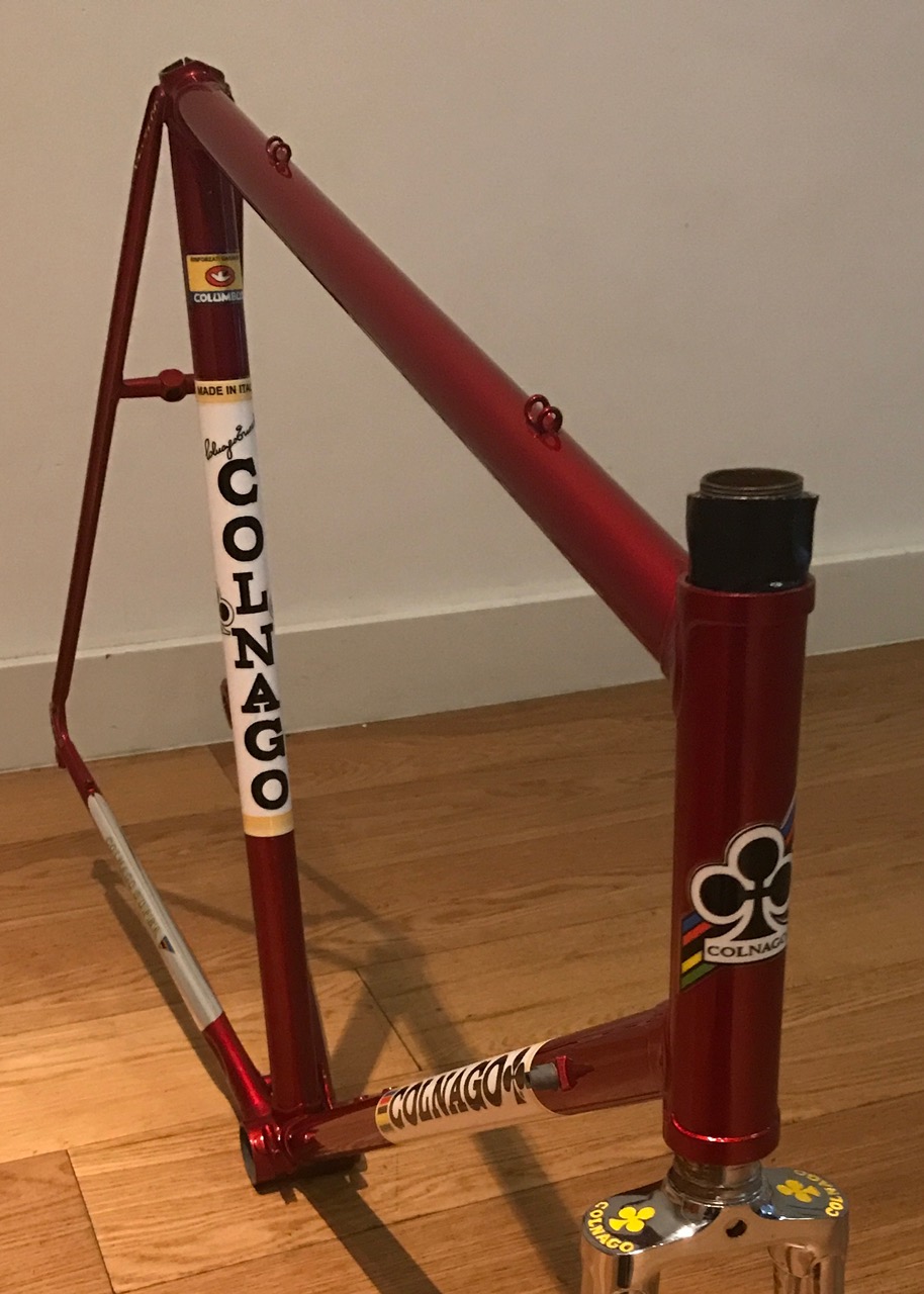 For Sale - 1981 Colnago "Super" steel frame with Columbus tubing (size 57cm x 57cm measured centre to centre). Burgundy colour with period Colnago decals. Fully chromed front forks & part chromed rear chain stays. Frame has not a scratch, never crashed and "as showroom new" for just $800. Contact Mike O'Reilly via email on bicisport1@gmail.com 