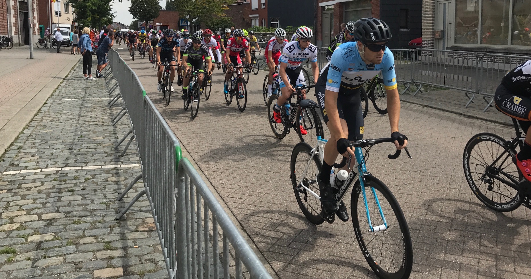 Lokeren 17 - The penultimate Belgian kermesse of this Flanders trip over 120k at Lokeren had a quality peloton of 124 starters with numerous international riders. The Asfra-Flanders Cycles team leader (Yiber Sefa from Albania) took a great win from the break of the day and Peter (above) finished strongly in the peloton only 38 seconds behind the winner . 