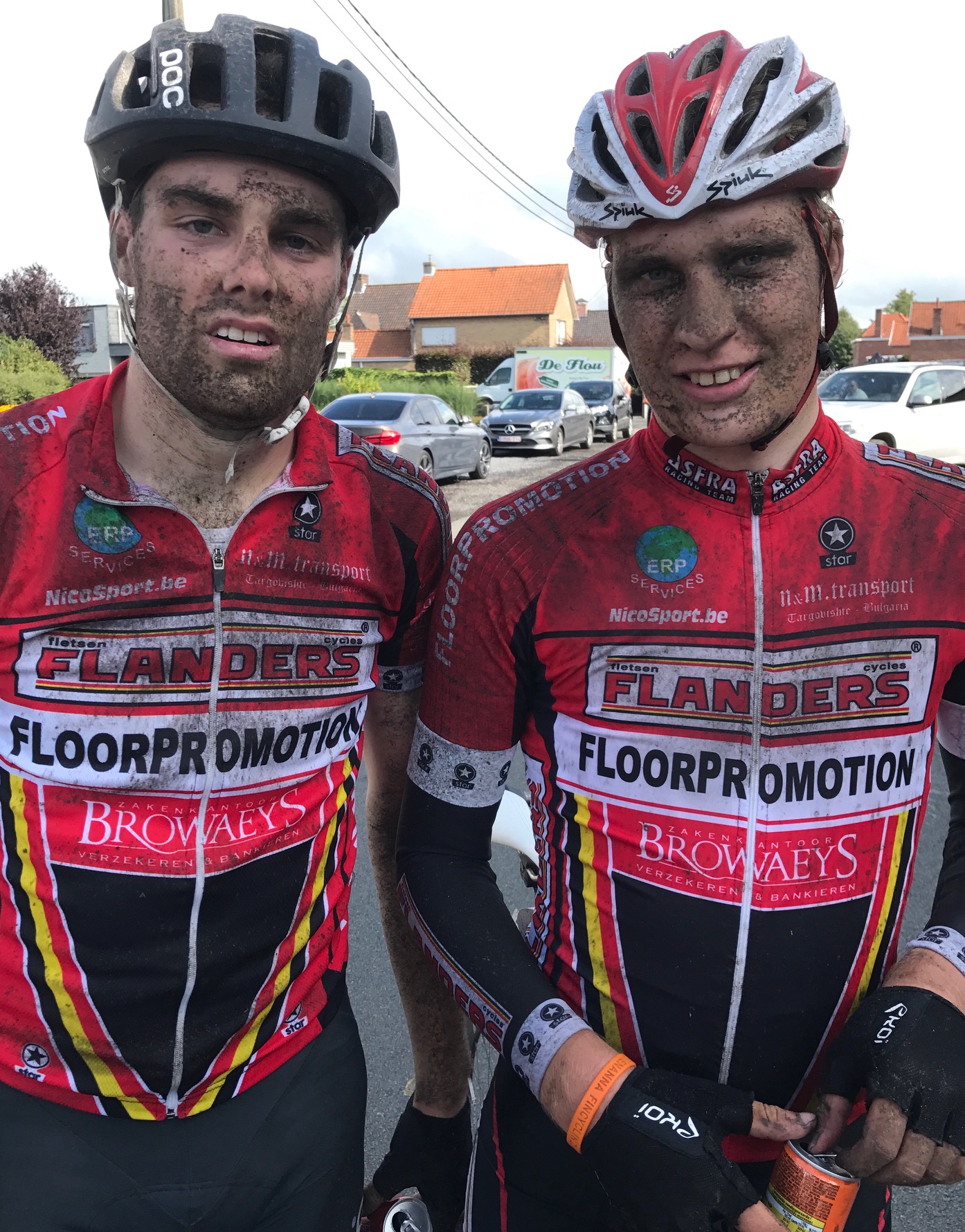 Tour of East Flanders 17 - Peter Livingstone & Oskari Vainionpaa (Finland) after the Stage 2 finish in Adegem . 