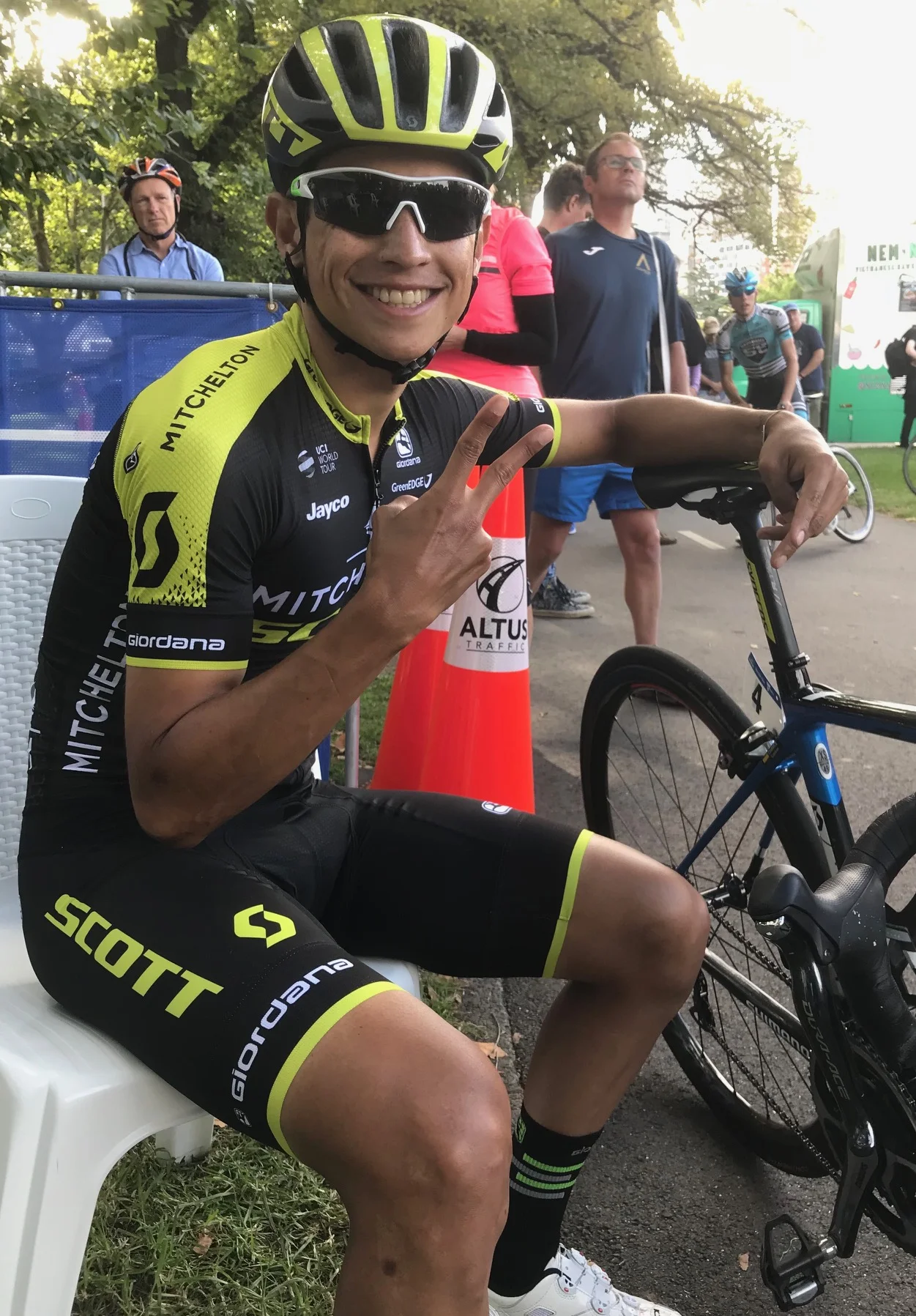 Herald SunTour 18 Prologue Time Trial - Melbourne Southbank .... the original Mr Happy Wheels is one Esteban Chaves who always carries a cheery smile (photo MO'R)