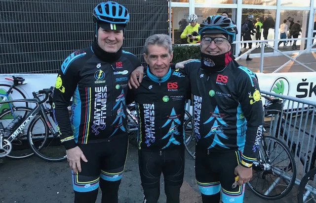 BiciSport in Flanders 18 @ 31 Mar - the day of the Tour of Flanders Cyclosportive at the Flanders Finish Village breakfast with (left to right) with Mike O'Brien, Mike Lawson & Mike O'Reilly