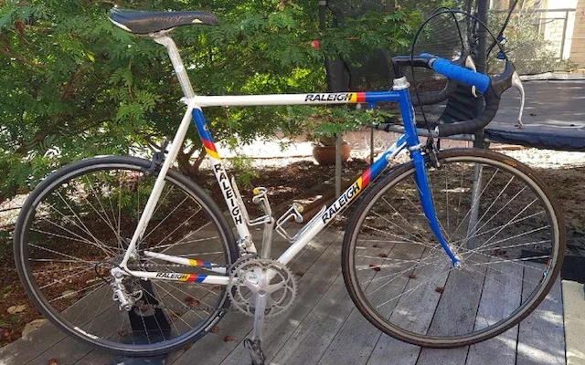 Completed Raleigh 1983 restoration loaded with a Campagnolo groupset on 6 speed wheels with Campagnolo gear down shifters