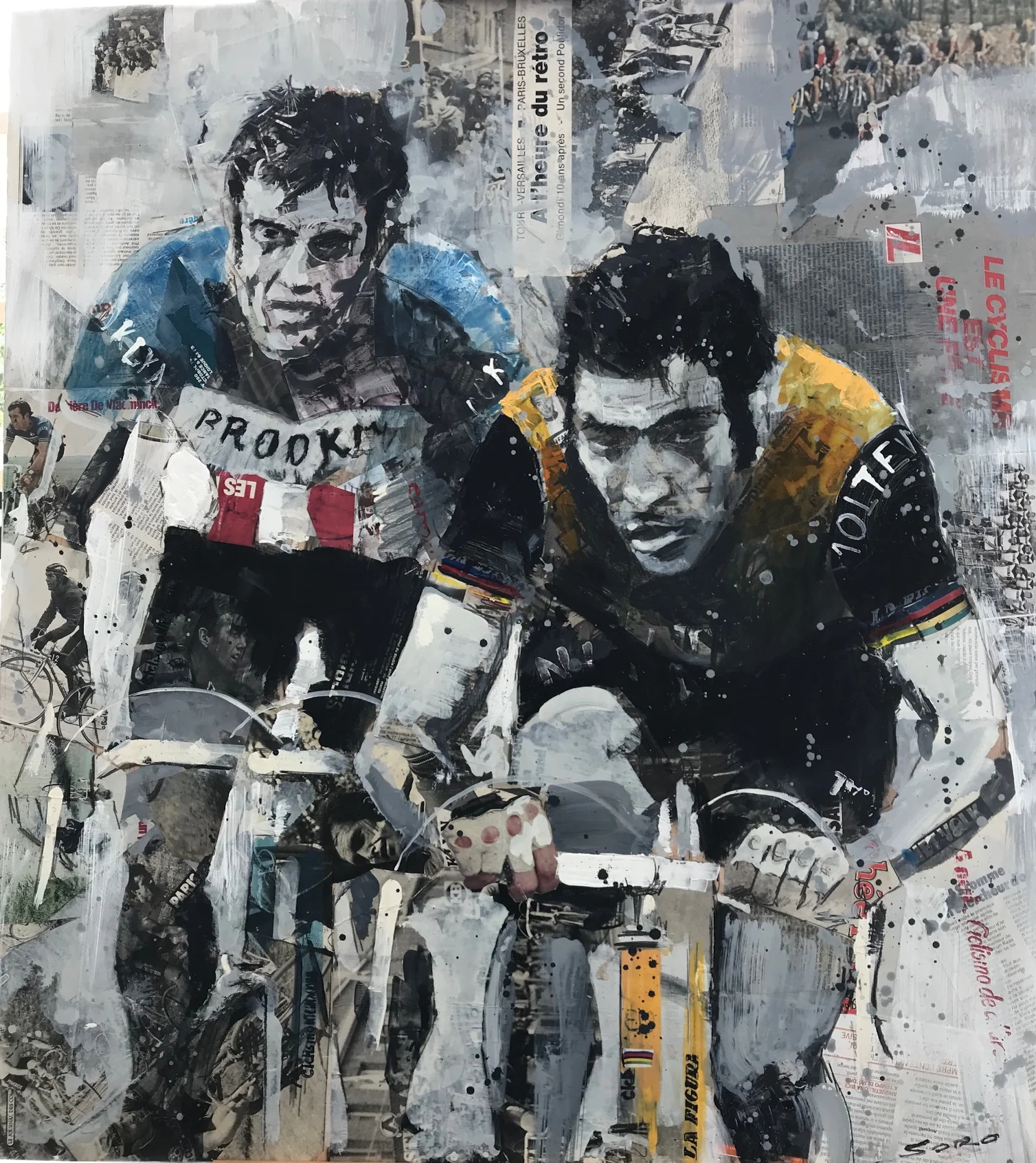  The Bianchi Cafe in Milan features this painting of Roger De Vlaeminck & Eddy Merckx in Paris Roubaix
