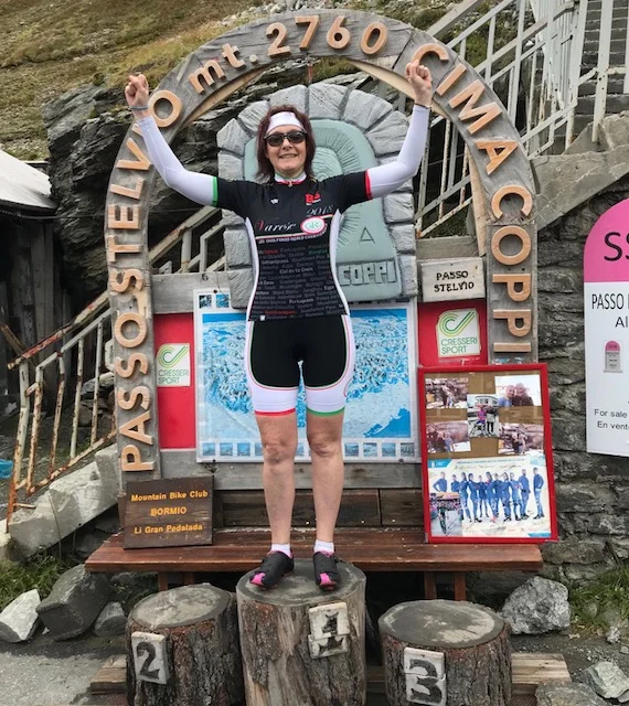 Stelvio Pass (Italy) @ 26 August - an elevation of 2760 metres, 27 kilometres of climbing, 45 hairpins, the odd dark tunnel, the odd tourist motorcyclist, the hint of snow at any point in time, not to mention the road seems to hang off a cliff ... well done to Melissa Budd for getting to the Stelvio summit