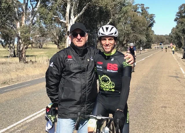 Gunning Road Races @ 9 Sept - Mike O'Reilly & Randolph Baral (BiciSport Happy Wheels) before the start.