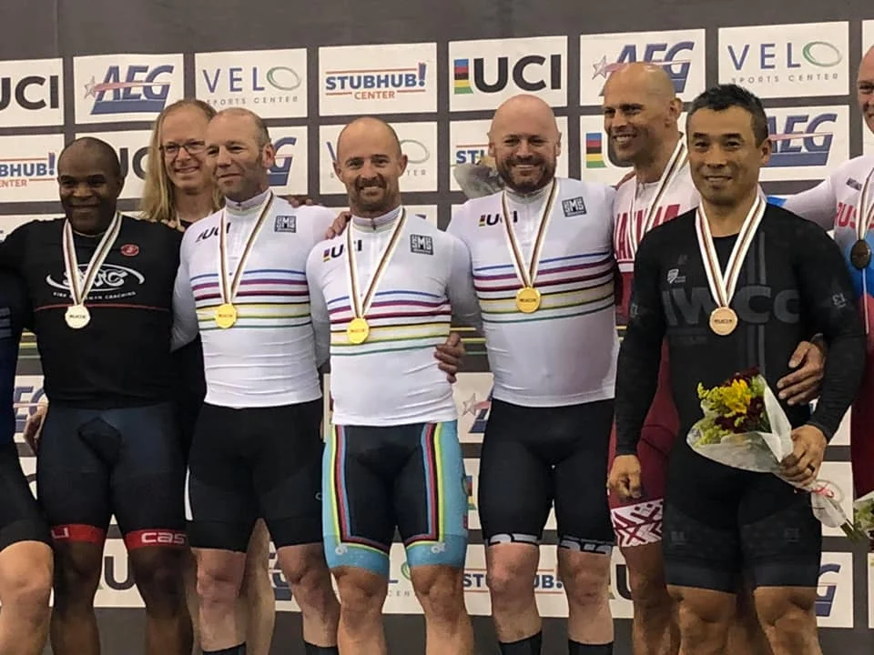 World Masters Track Championships @ 12 Oct - Mike Smith (centre) takes Gold in the Team Sprint