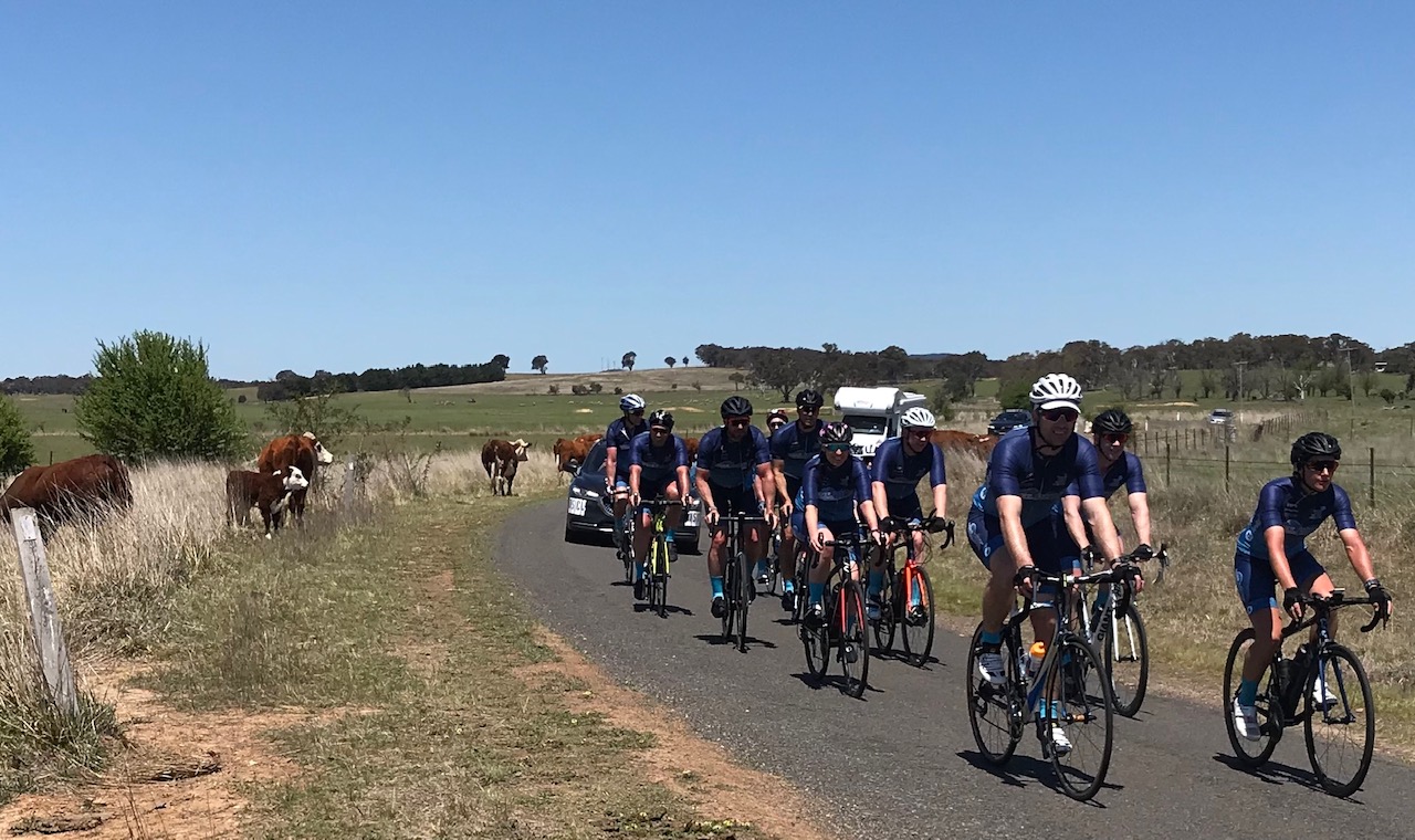 Silver Linings Charity Ride @ Breadalbane @ 22 Oct - The peloton with some locals on the side of the road