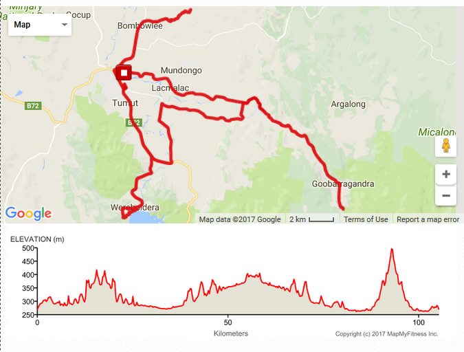 Tumut Cycle Classic circuit over 100k & climbing profile