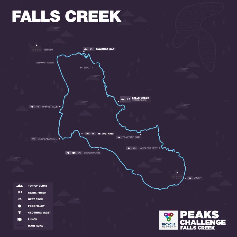 BiciSport starter - Michael Taylor The ultimate endurance cyclosportive experience over 235k from Falls Creek, to Tawonga Gap, Mt Hotham, Omeo and finally back to the finish at Falls Creek (via the WTF Climb ).