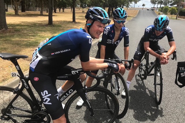 HST 19 @ Thursday @ Churchill finish - Team Sky with Dylan Van Baarle (left) who went on to take the Yellow Jersey in Melbourne