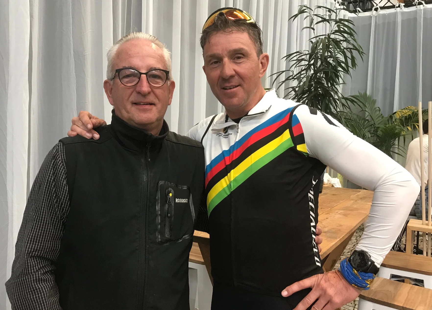 Ronde van Vlaanderen (Tour of Flanders Cyclosportive) @ 6 April - at the post cyclosportive function in Oudenaarde with Johan Museeuw . Johan won the UCI World Cup (1995, 96), World Champion (1996), triple Ronde winner (1993, 95 & 98), four times Paris Roubaix winner (1993, 96, 2000 & 2002) and Belgian National Champion (1992 & 96).