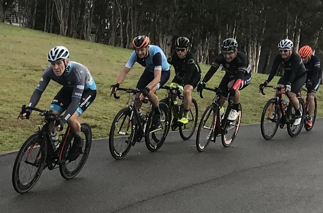 Metropoltian Championships @ Penrith Lakes @ 6 July - M6 peloton leading into the finishing straight with Matt Coy (Pilu Racing) and Peter Budd (Happy Wheels) in third wheel