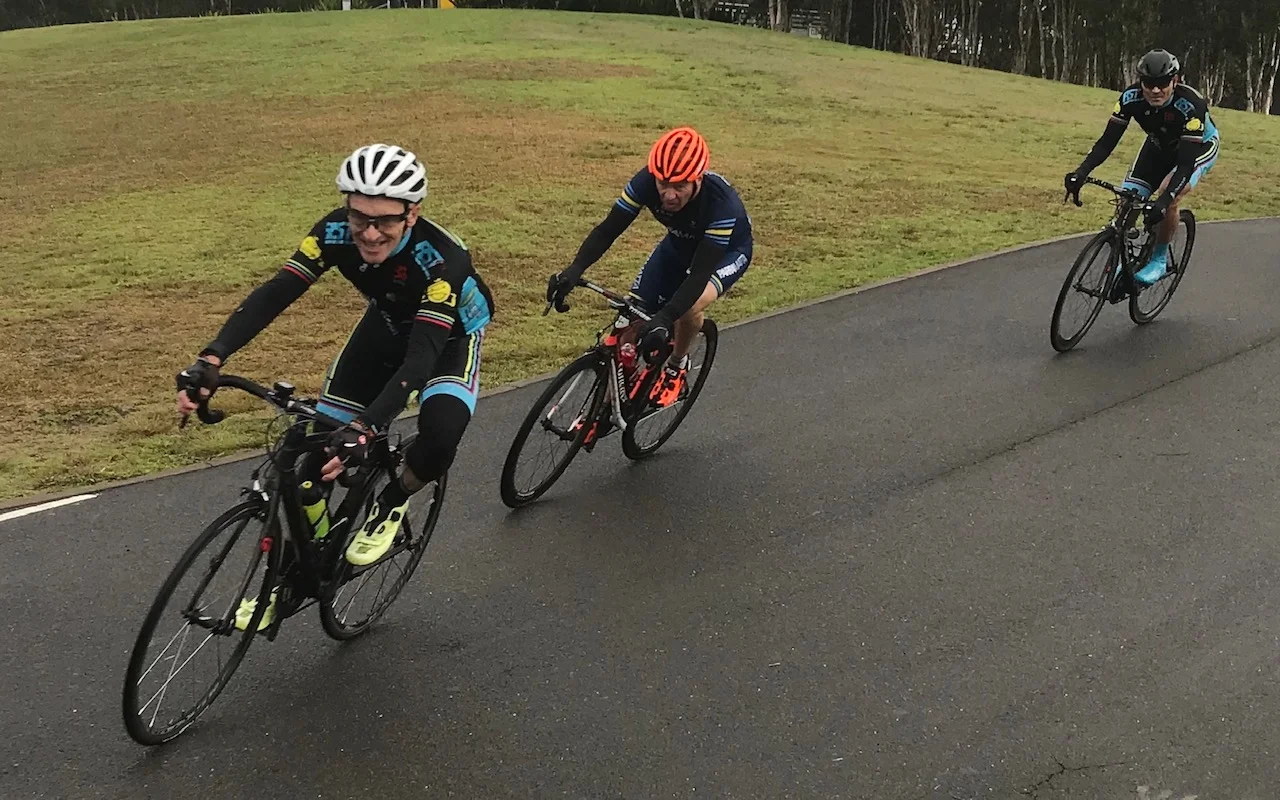 Metropolitan Championships @ Penrith Lakes @ 6 July - With French tv motorbikes soon to arrive the French Housewives Favourite (that will be Eric Dole) leads the M6 peloton from Dom Zumbo (third wheel)