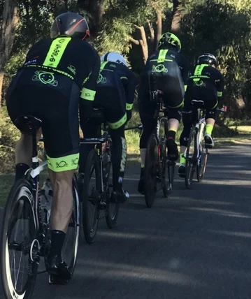 BiciSport Team Time Trial Training @ Terrey Hills @ 21 July - L to R …Dom Zumbo, Randolph Baral, Stewart Campbell & Graham Cockerton on Booralie Rd Terrey Hills towards Duffys Forest