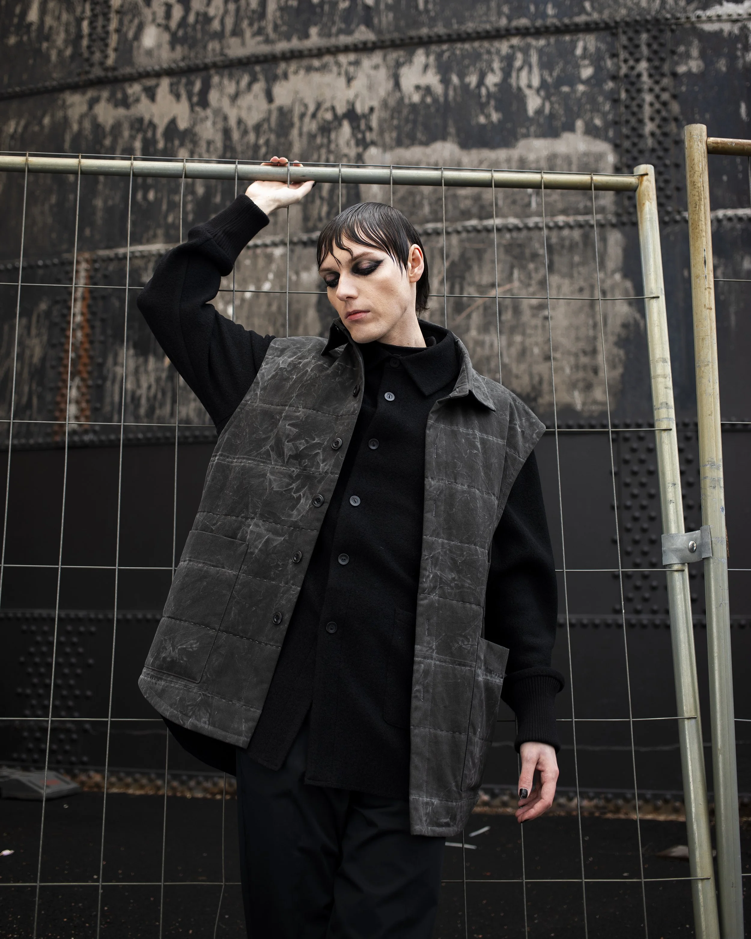   Concrete vest  &amp;  Over Black woollen shirt  
