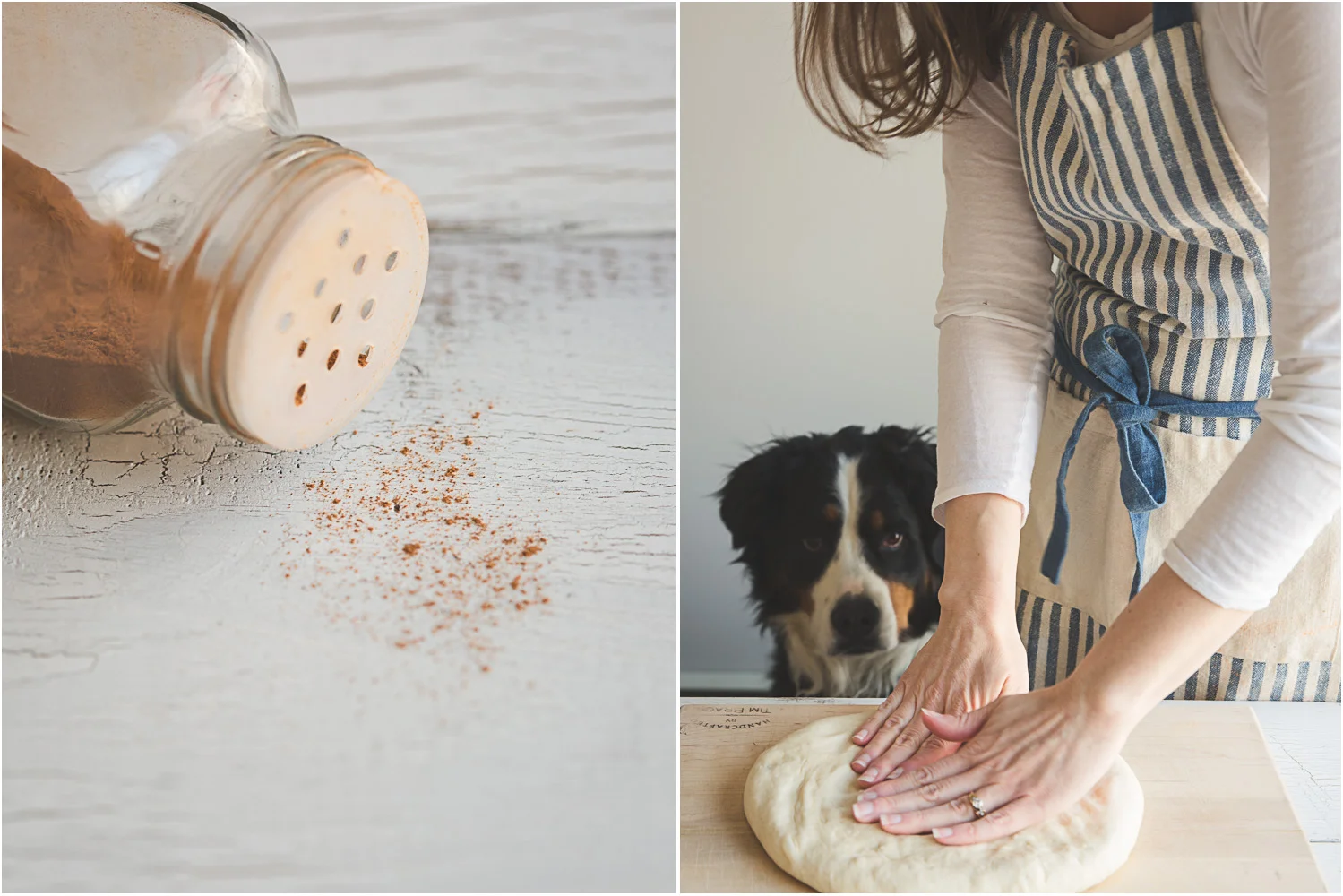 Avery was very interested in the cinnamon bun-making process