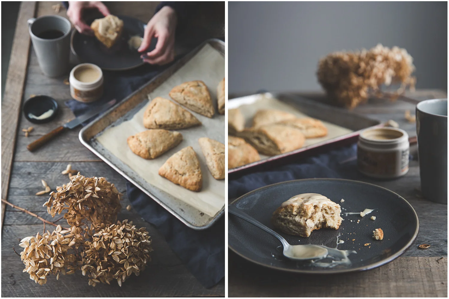 Spiced scones being enjoyed with maple cream and coffee