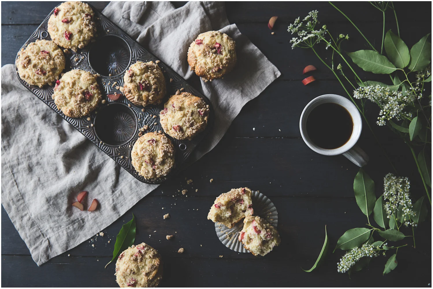 Rhubarb Muffins with Cardamom and Streusel Topping