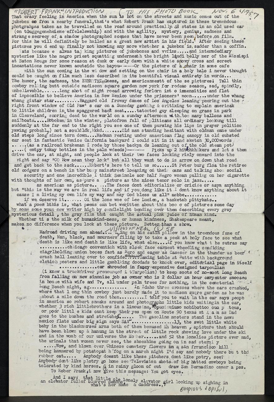 Jack Kerouac, Introduction to Robert Frank, The Americans