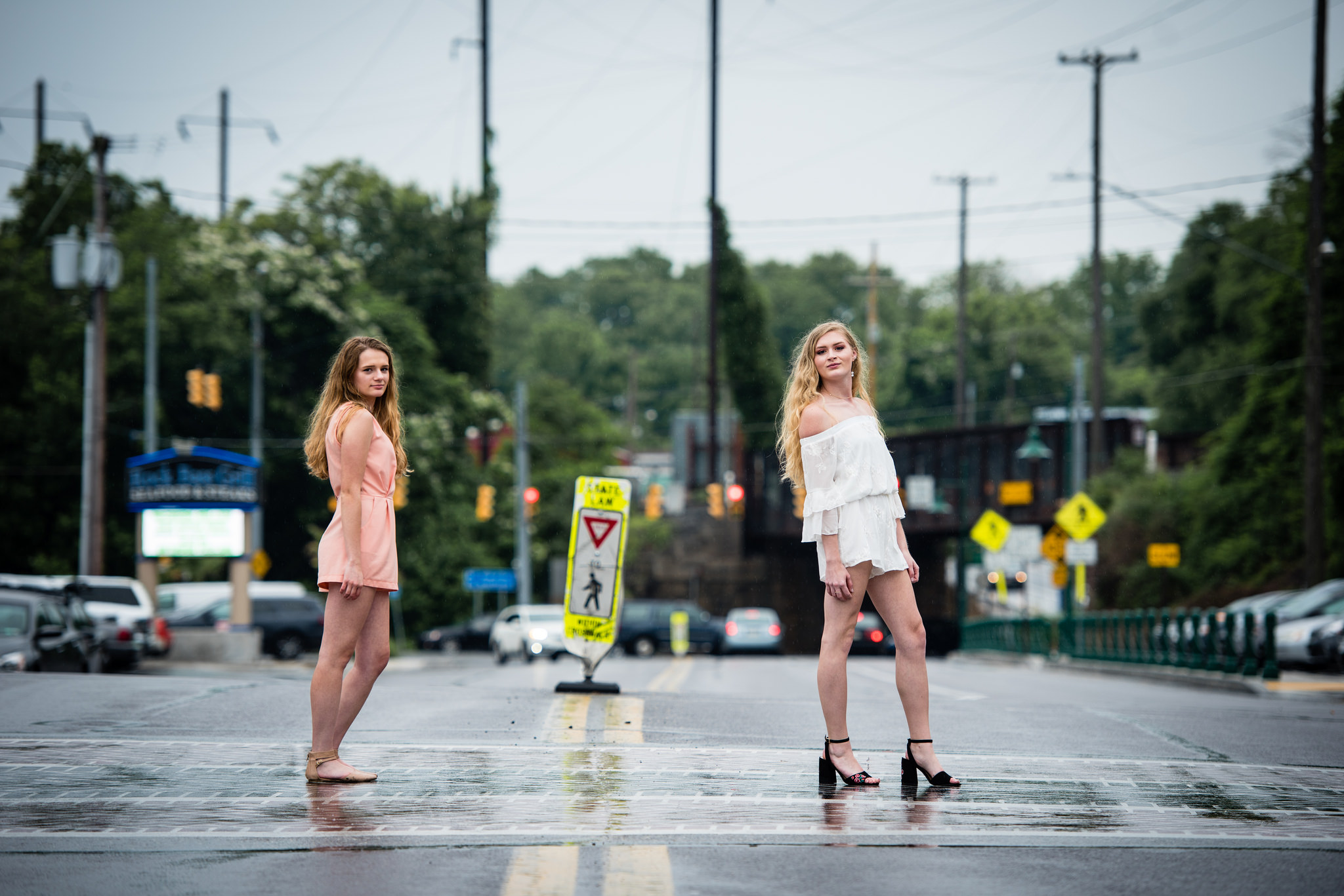 Finally, when the rain was all done, we got this shot in the crosswalk. It would not have been as strong as an image if the roadway was not as reflective from the rain. My architectural photographer suggested we rent water trucks to wet the roads in front of buildings prior to taking the pictures. I can see why.