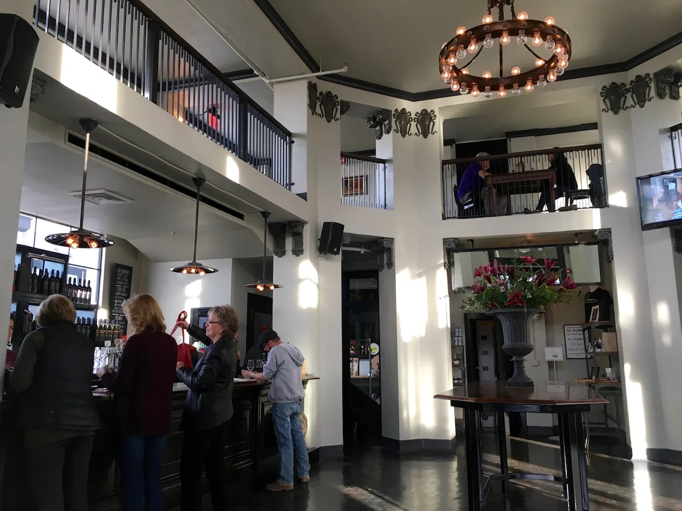 We love the vibe and eclectic urban styling in the two-level tasting room when you first walk through the door. Folks seem to enjoy themselves here!