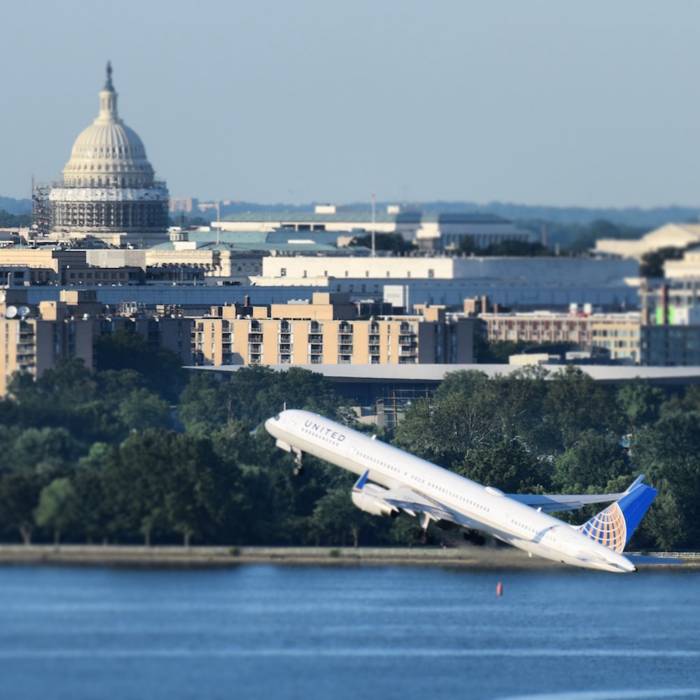 Happy Fourth of July from Wine:Thirty Flight in American's Capital! We're sending our many thanks to all who keep us safe in the skies! Here a United Airlines Boeing 757-300 takes with the U.S. Capitol in the background, headed on its daily flight to Denver. A beautiful elegant airplane, the 757-300 is currently the largest plane flying a scheduled daily route out of Ronald Reagan Washington National Airport . United flies one per day to Denver, and the other to San Francisco.