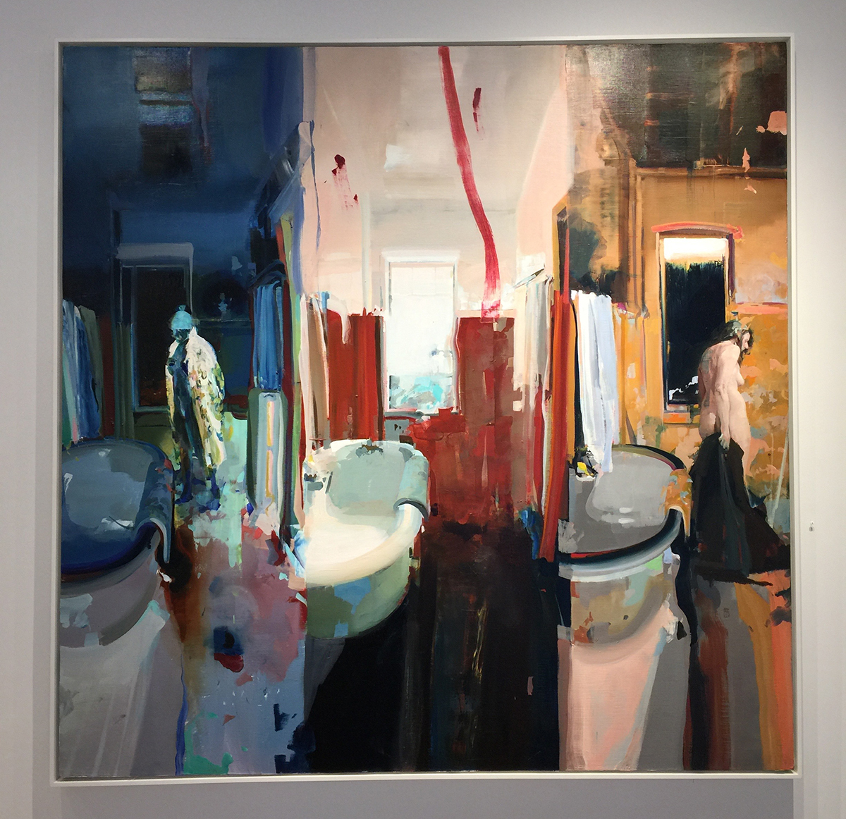 Alex Kanevsky Three Views of a Bathroom, oil on linen, 66" x 66"