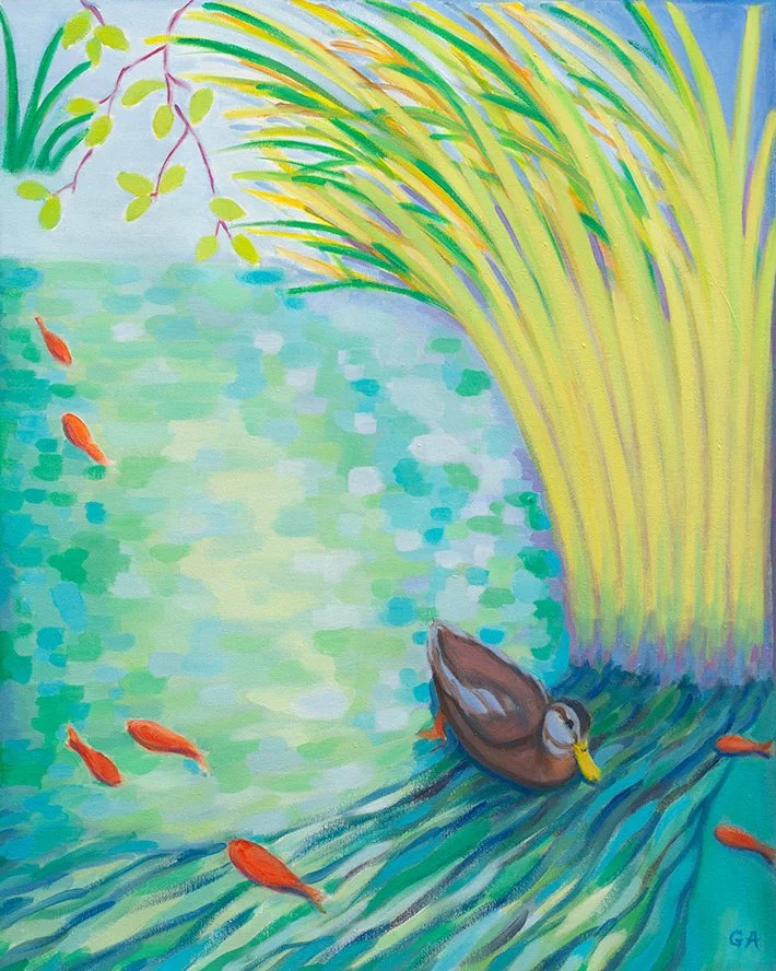 Pond With Duck And Koi Fish
