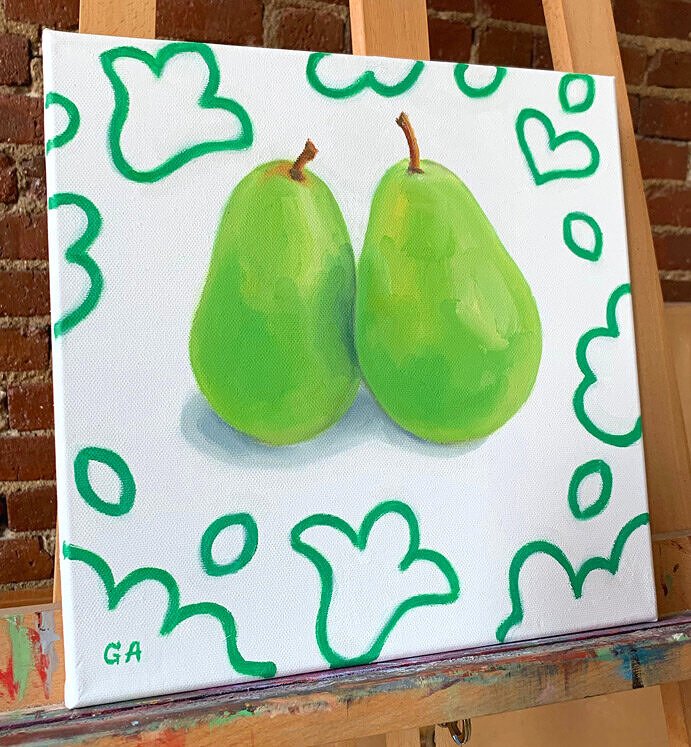 Pears-On-Kelly-Green-Patterned-Cloth-painting-Giselle-Ayupova-oil-canvas-2.jpg
