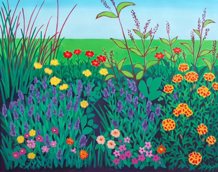 Marigold And Lavender Flower Garden