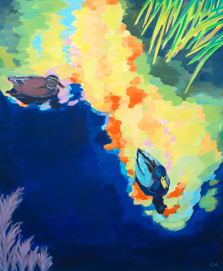 Pond With Reflections and Mallard Ducks