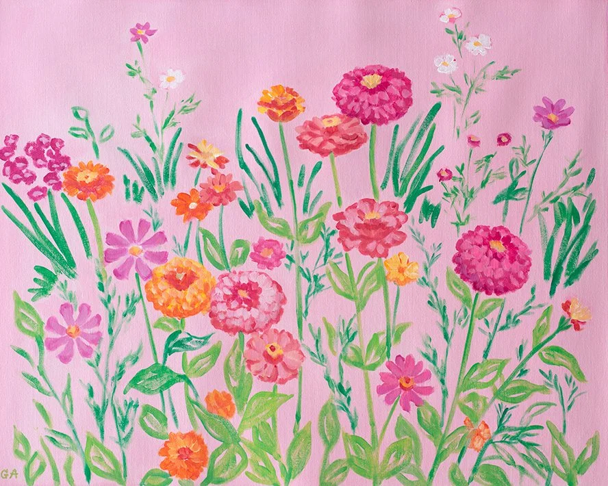 Zinnia Flowers On Pink