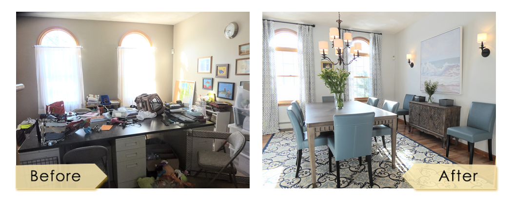 Modern Transitional Soft Blue Light Gray Dining Room Design in Essex County MA