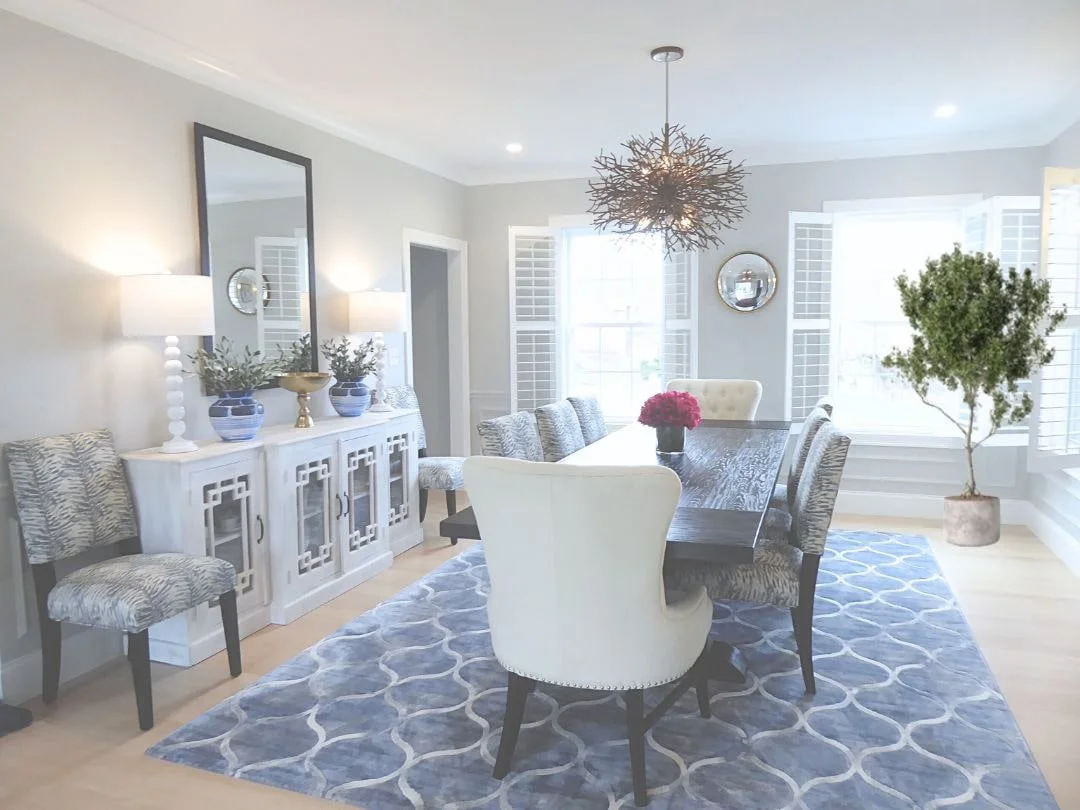 Eclectic fun kid-friendly vibrant dining room interior design in Lynnfield MA