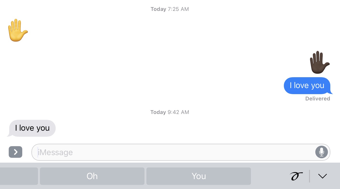 Proof of our emoji high-five 4-year wedding anniversary gift to each other.