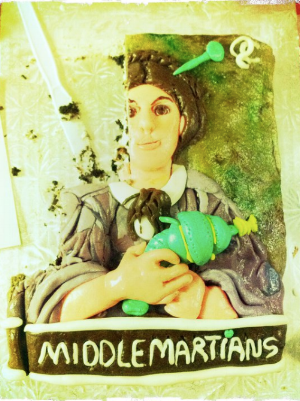 A cake I made in graduate school. "Middlemartians," get it?