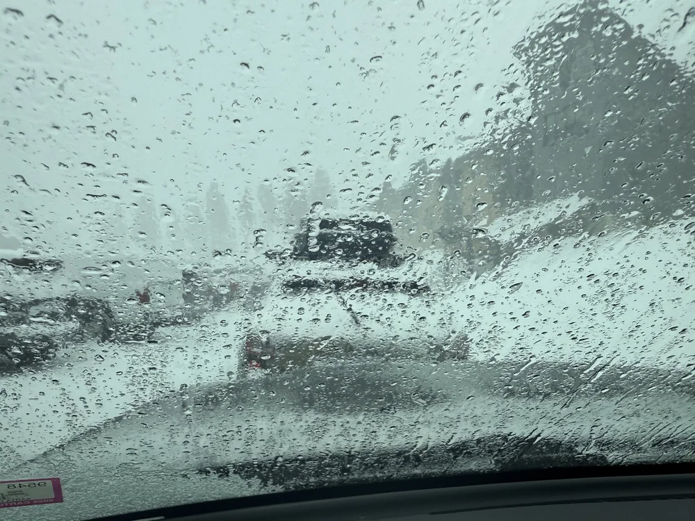  Getting ready to ski in the rain, March 31. 