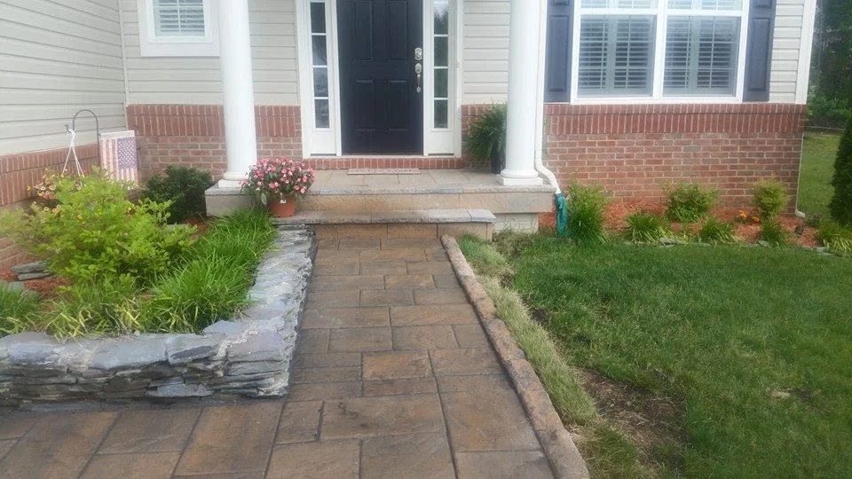 Stone wall, paver walkway, and paver porch overlay 