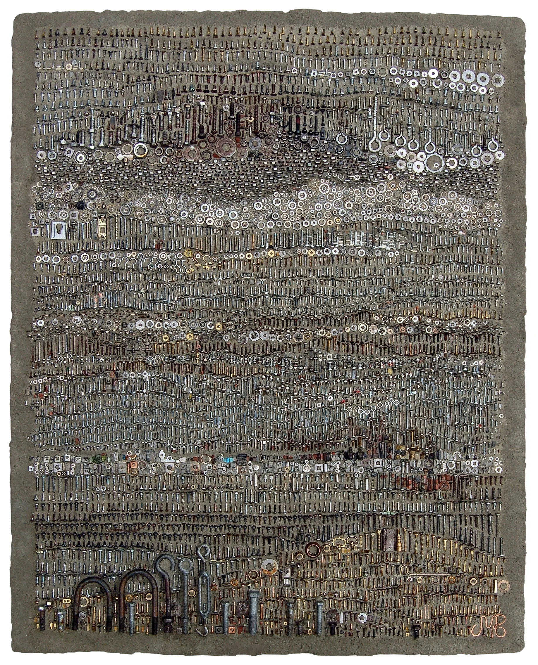 Threadscape 40 in h x 30 in w - threaded hardware on hand formed cement panel Private collection