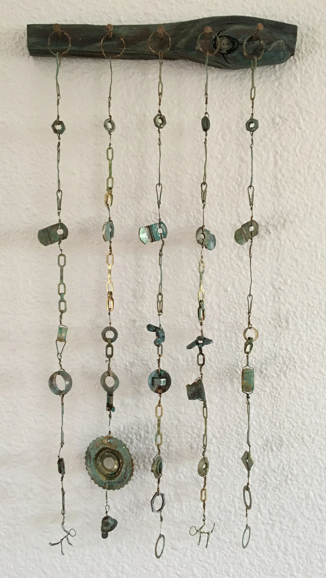  Says He Can't Draw Stick People, Even ( sold )  Found objects, salvaged wood, pigment  16 inches high x 8 inches wide 