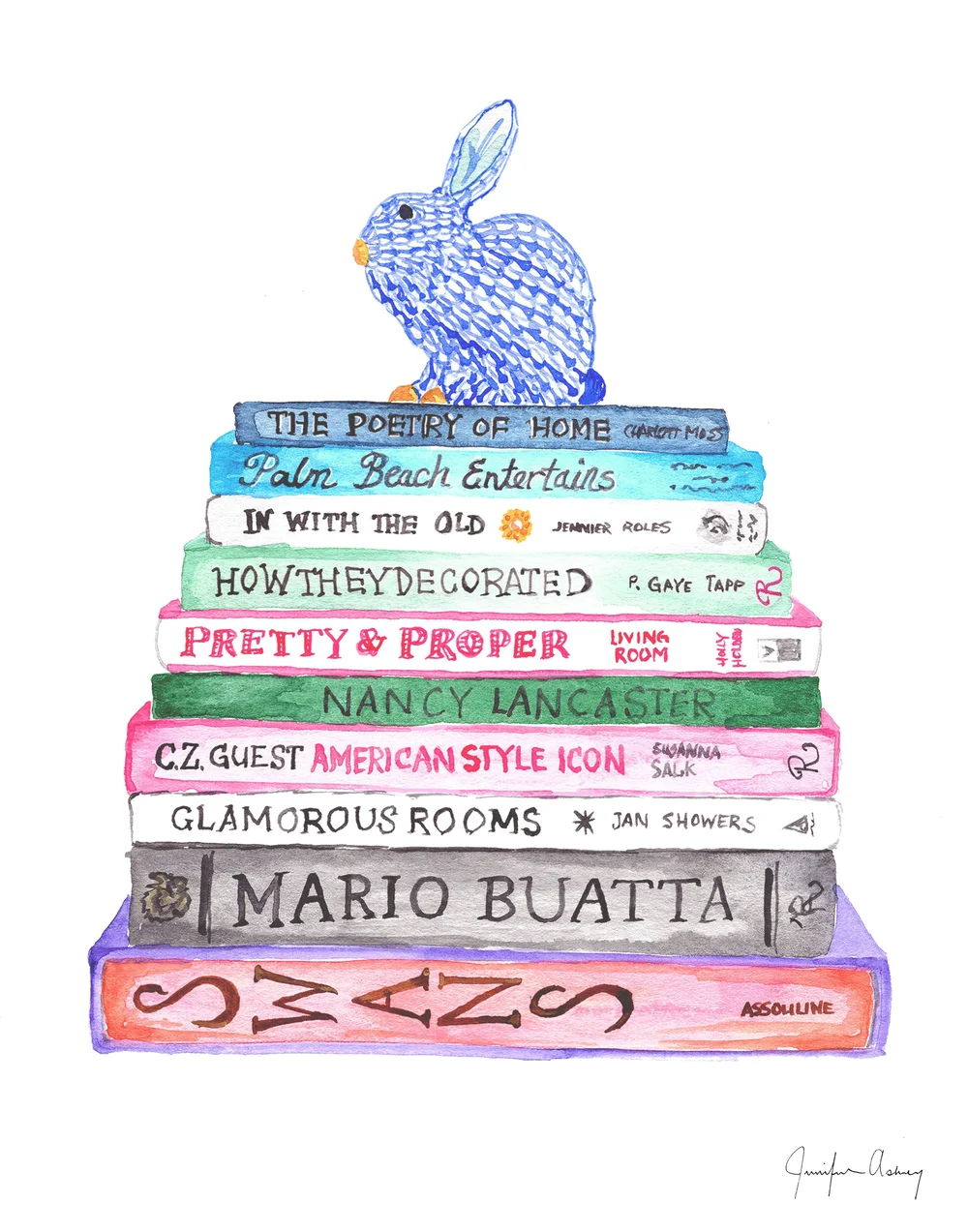 Bunny Book Stack Print — JENNIFER ASHLEY DESIGN