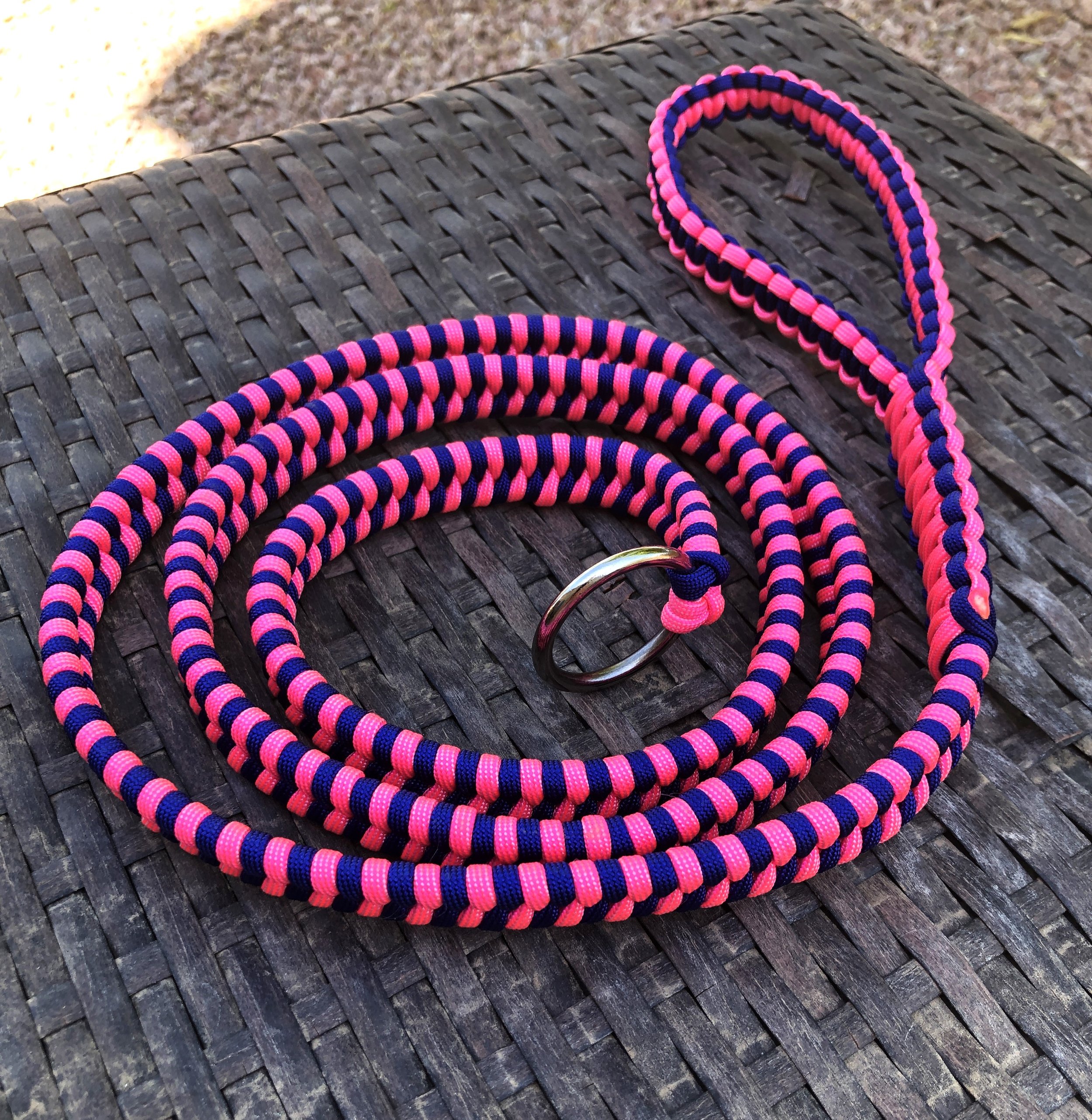Slip Lead for Dogs 5' ~ Bright Pink & Blue Paracord Made in U.S.A. Sturdy Lead