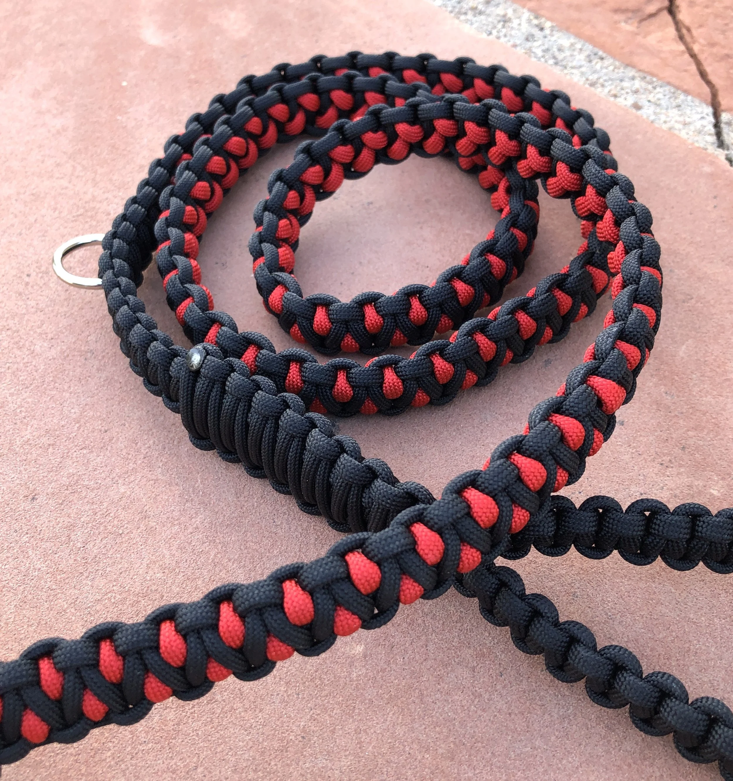 Paracord Dog Leash ~ Red and Black 5' ~ New & Handmade in USA ~ Heavy Duty