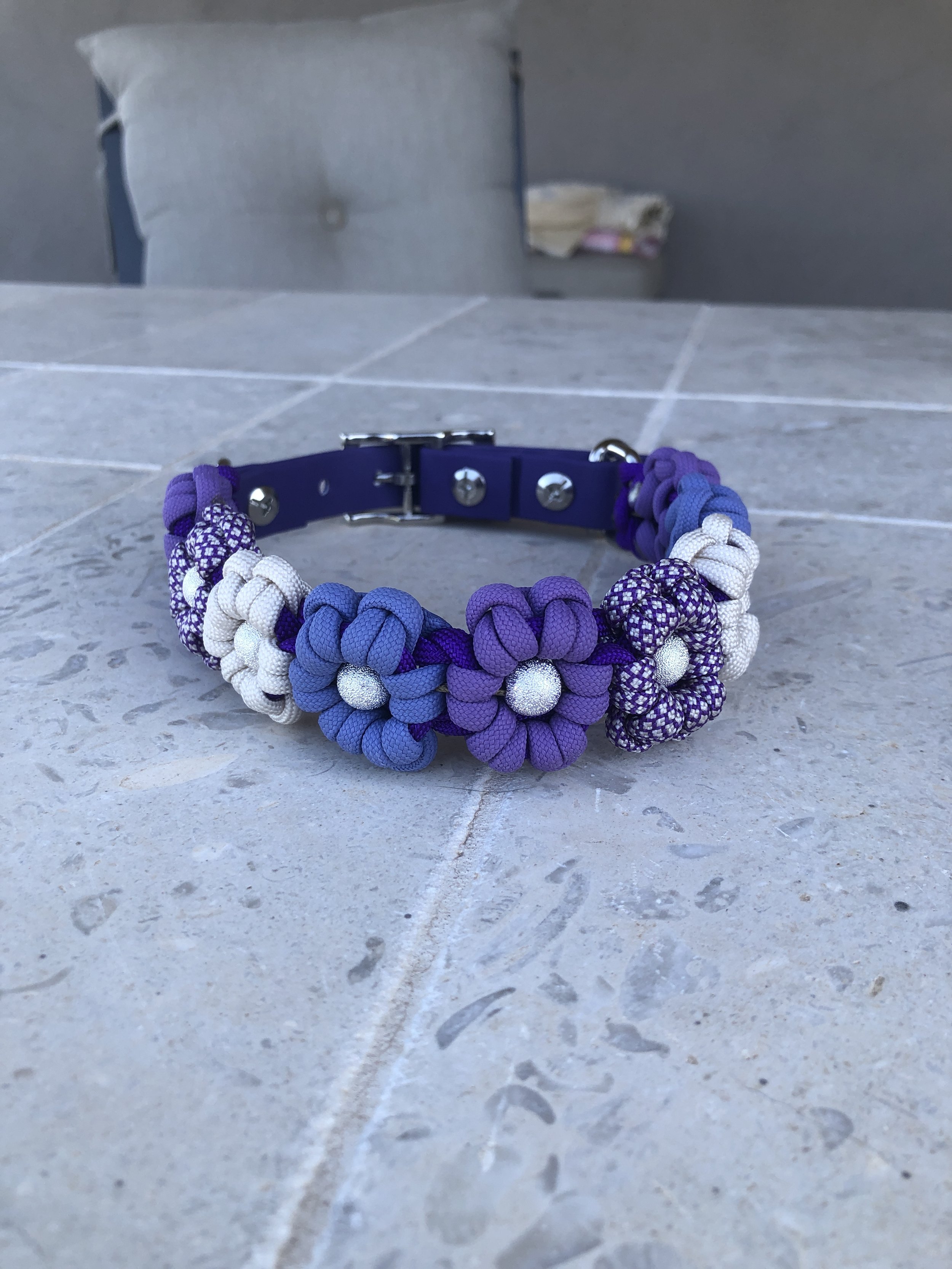 Purple Flower Collar ~ Adjustable 14.5" to 17"